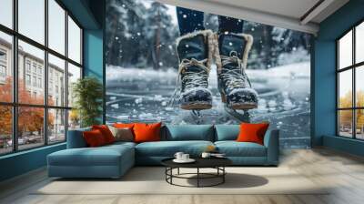 ice skating on a frozen lake Wall mural