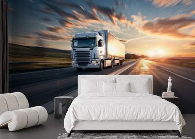 Logistics:  Cargo lorry speeding Wall mural