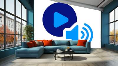 Play button with a sound speaker, blue gradient, multimedia concept, audio playback, volume control, minimalistic design, digital sound representation, media interface. Wall mural