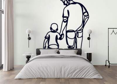 Father holding his son walking continuous one line drawing, Father holding his son walking continuous one line drawing Wall mural