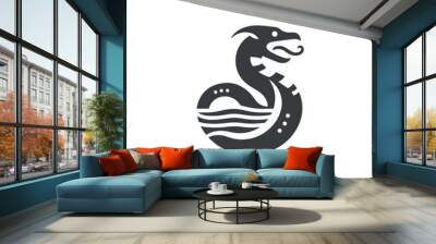 Minimal Mythical Ocean Serpent Creature Vector Wall mural