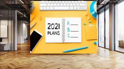 2021 new year plan a,b,c concepts with text on notepad and office accessories.Business management Wall mural