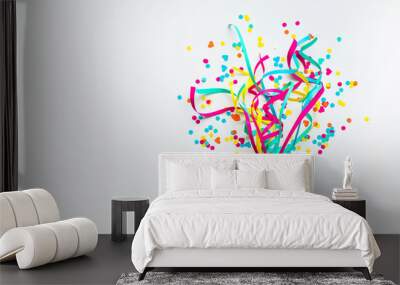 Celebration,party backgrounds concepts ideas with colorful confetti,streamers on white.Flat lay Wall mural