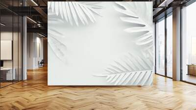 Collection of tropical leaves,foliage plant in white color with space background.Abstract leaf decoration design.Exotic nature art Wall mural