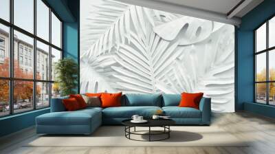 collection of tropical leaves,foliage plant in white color.abstract leaf decoration design backgroun Wall mural