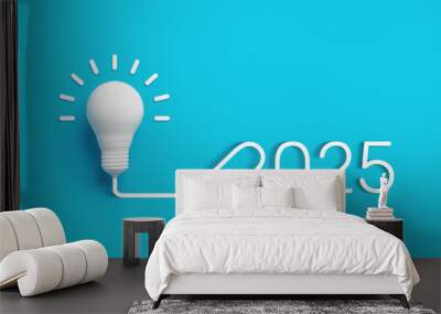 Lightbulb symbolizing innovation, leading to the year 2025, representing future ideas and progress. Perfect for themes related to innovation, business strategy Wall mural