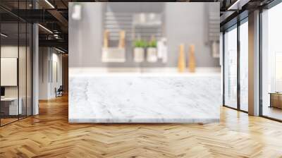 Selective focus,Marble table top on blur white kitchen room background.F Wall mural