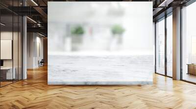 Selective focus.Marble table top on blur white kitchen room background. Wall mural