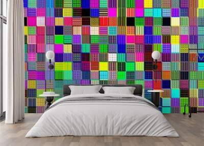 Simple mosaic art background with shiny colored square shapes. Wall mural