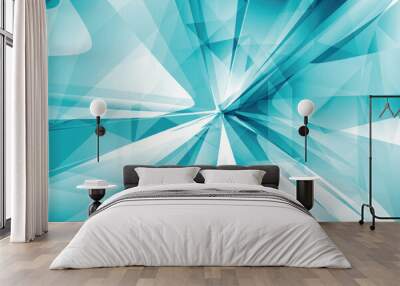 Turquoise and light blue color tone abstract perspective background. Wall mural