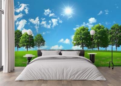 A beautiful, sunny day with a clear blue sky Wall mural