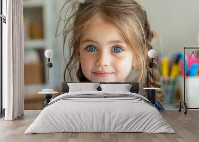 a young girl with blue eyes Wall mural