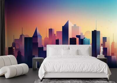 Beautiful skyline of the city, illustration art, cartoon style Wall mural