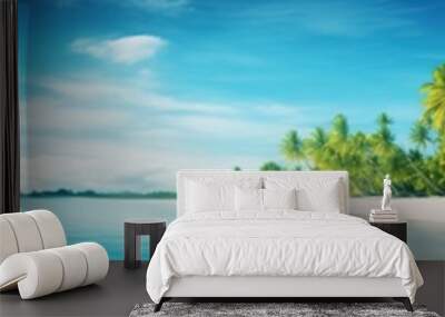 Beautiful tropical beach with coconut palm trees and blue sky. created with generative AI technology. Wall mural