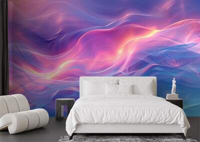 blue and pink wallpaper with smooth curves, light white and light amber Wall mural