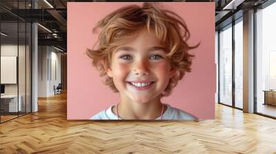 happy smiling caucasian kid portrait, professional studio background Wall mural