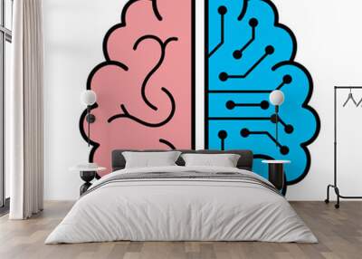 Human brain and artificial intelligence concept, top view Wall mural