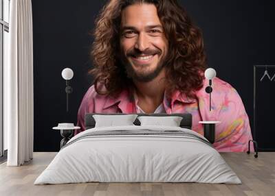 Long-Haired Man in Pink Shirt Wall mural