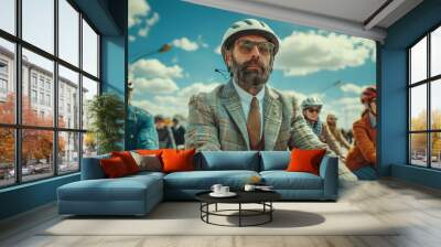 Man in Suit and Tie Riding Bike Wall mural