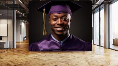 smiling African American graduate man in a cap and gown Wall mural