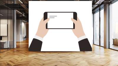 Two hands holding smart phone, playing games, clipping path, vector illustration Wall mural