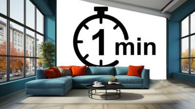 1 minute timer icon, stopwatch or countdown icon of 1 minute flat vector illustration isolated on white background. Wall mural