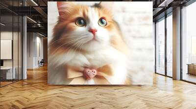 A cat design graphic with a bow on its neck creative. Wall mural