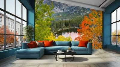 Fall colors and sunset over longs peak and bear lake in rocky mountain national park Wall mural