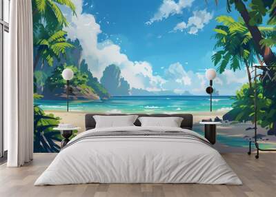 beach with palm trees and sea Wall mural