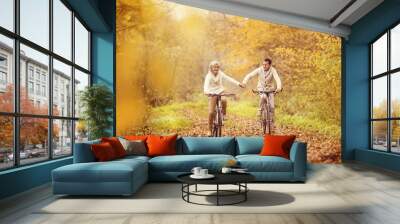 Active seniors riding bike Wall mural