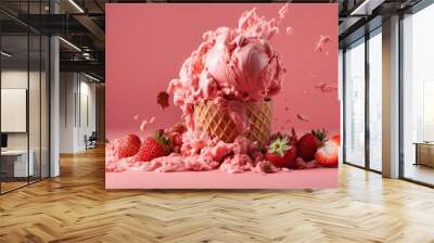 Close up of fresh tasty ice cream in a cone, created with Generative AI technology. Wall mural