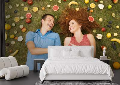 Couple with fruit Wall mural