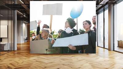 People with placards and posters on global strike for climate change. Wall mural