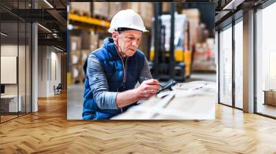 Portrait of a senior male warehouse worker or a supervisor. Wall mural