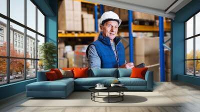 portrait of a senior male warehouse worker or a supervisor. Wall mural