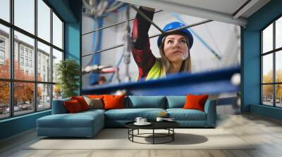 Portrait of female engineer working in industrial factory Wall mural