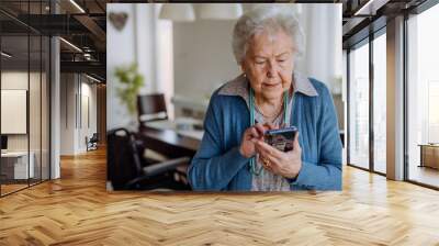 Portrait of senior woman with the smartphone. Wall mural