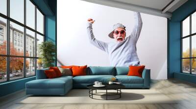 Senior man having fun at home. Wall mural