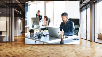 three business people in the office working together. Wall mural