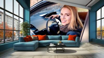 Woman driving a car Wall mural