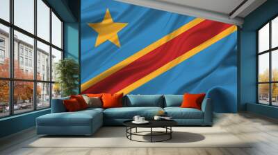 Dr congo flag waving in the wind. Wall mural