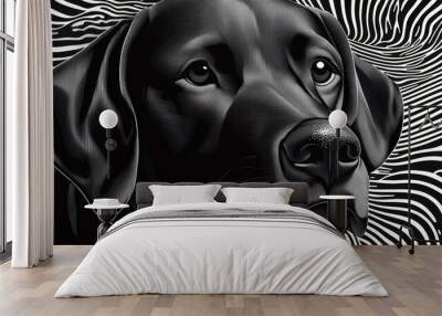 A dog's head illustrated in Zentangle style on a black and white background Wall mural