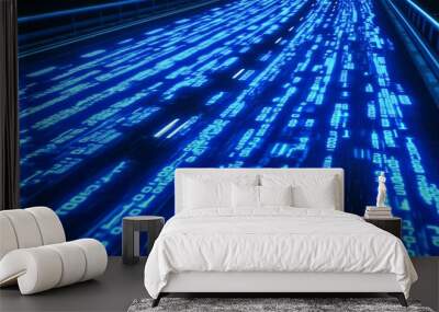 An illustration of wavy lines depicting crypto waves. A cyber technology concept of data flow and coding. Wall mural