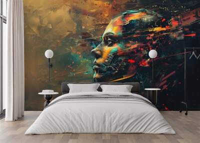 CG illustration of a cyborg woman made with generative stock (AI) robot technology Wall mural