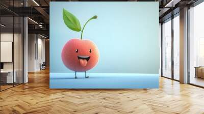 Cherry fruit cartoon character with cute smile. Happy funny food character. Healthy food concept. Stock. Wall mural