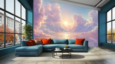 Colors of pastels in a serene sky, gentle clouds floating above an empty scene in full ultra high definition 32K Wall mural