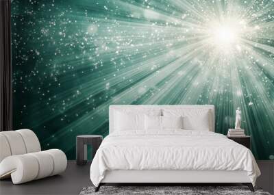 Featuring an abstract green background with glossy effects and lines displaying a beautiful line art design Wall mural