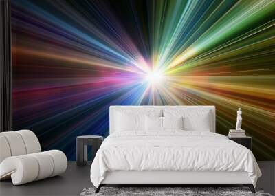 Intricate line art illustration featuring a glossy fractal explosion star on an abstract multicolored background Wall mural