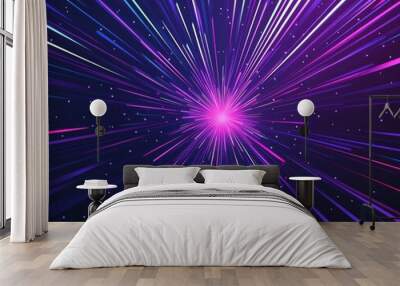 Light explosion with glowing particles and lines creating a stunning abstract rays background in a futuristic lens flare illustration Wall mural