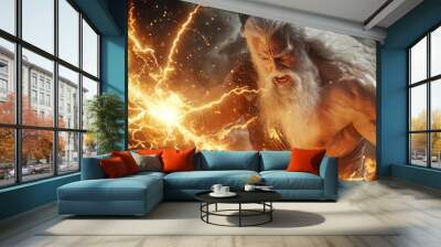 Picture of a powerful elements wizard practicing ice, water, air, and fire magic in a video game Wall mural